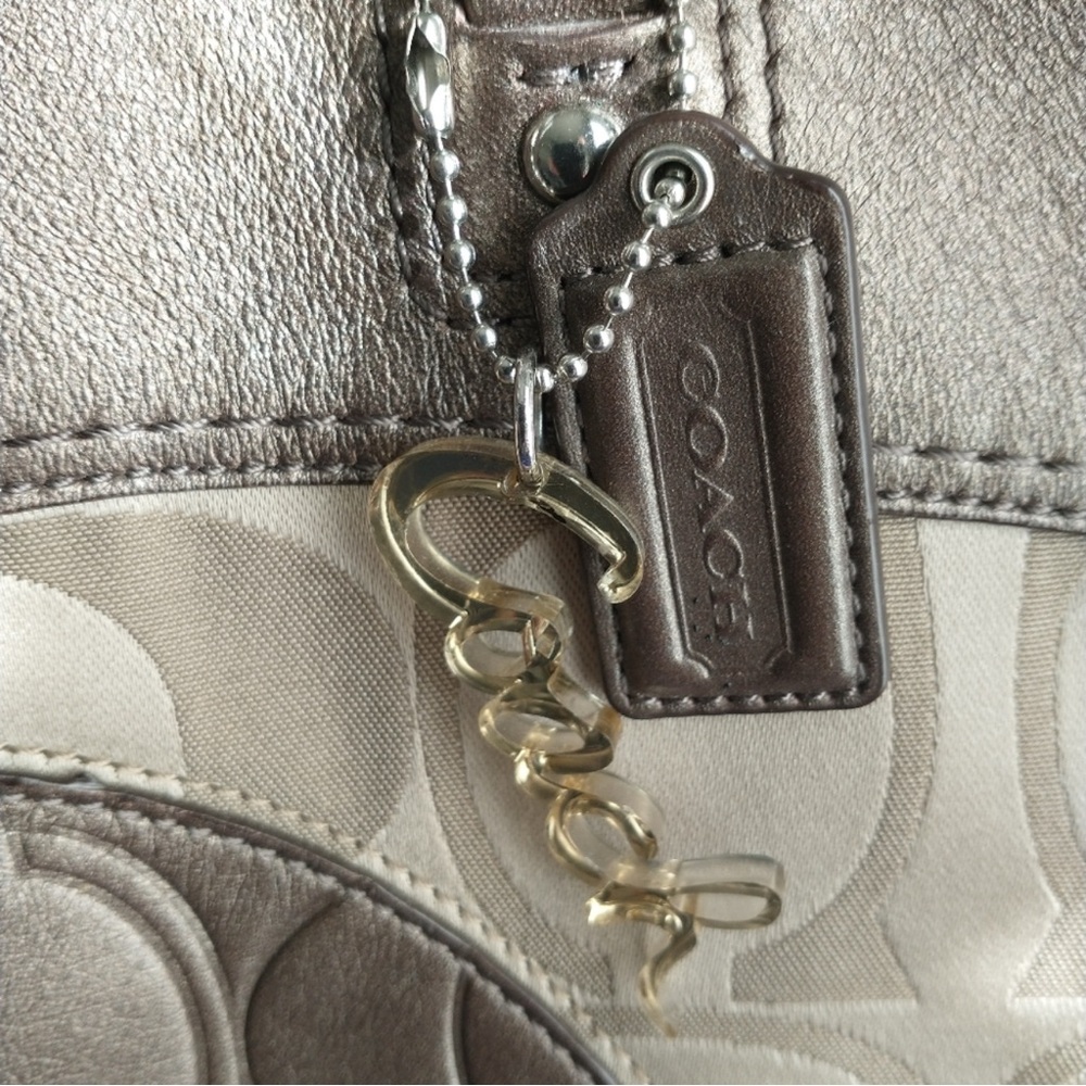 COACH Signature Laura Tote Shoulder Bag Beige Metallic Finish Canvas/Leather - Picture 3 of 10